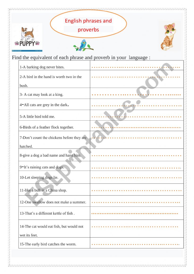 proverbs worksheet