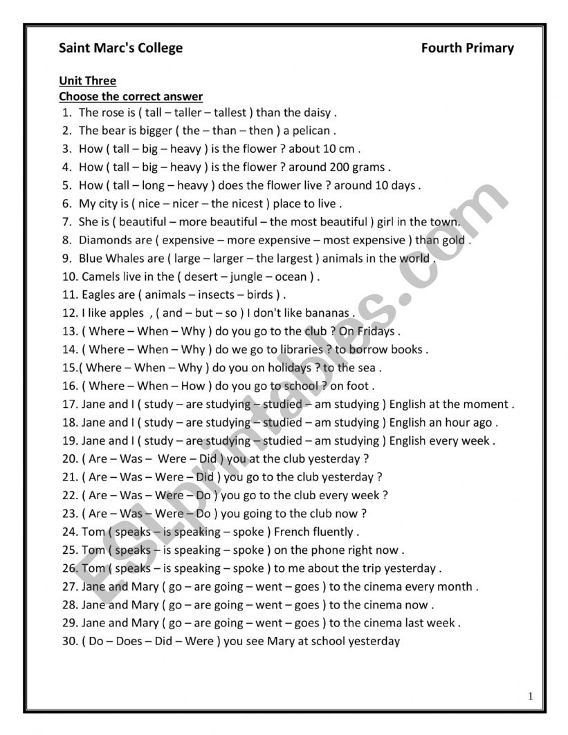 General Revision  worksheet