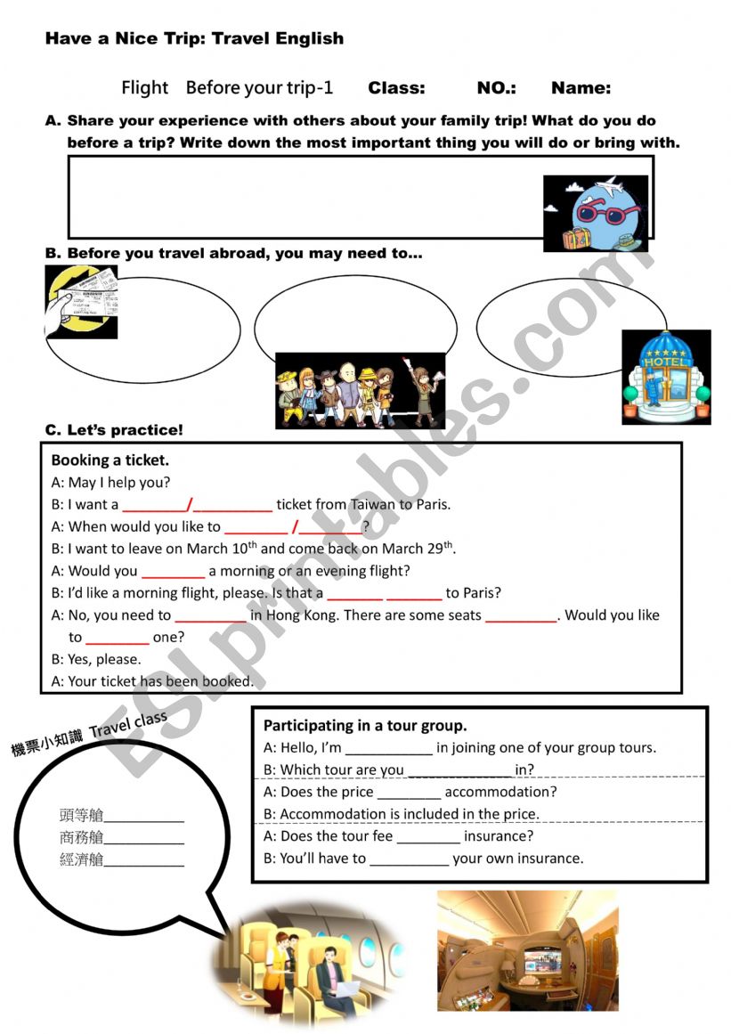Before your trip worksheet