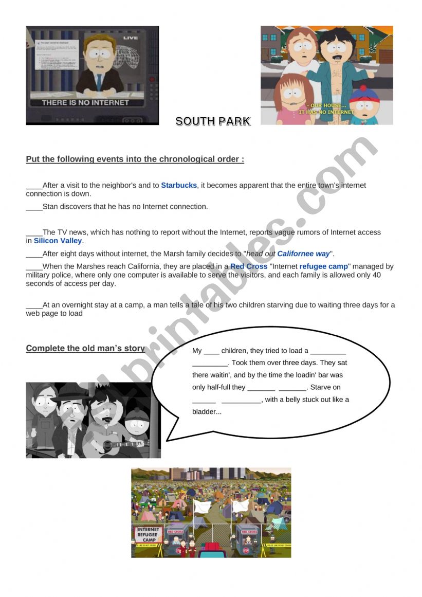 south park no internet worksheet