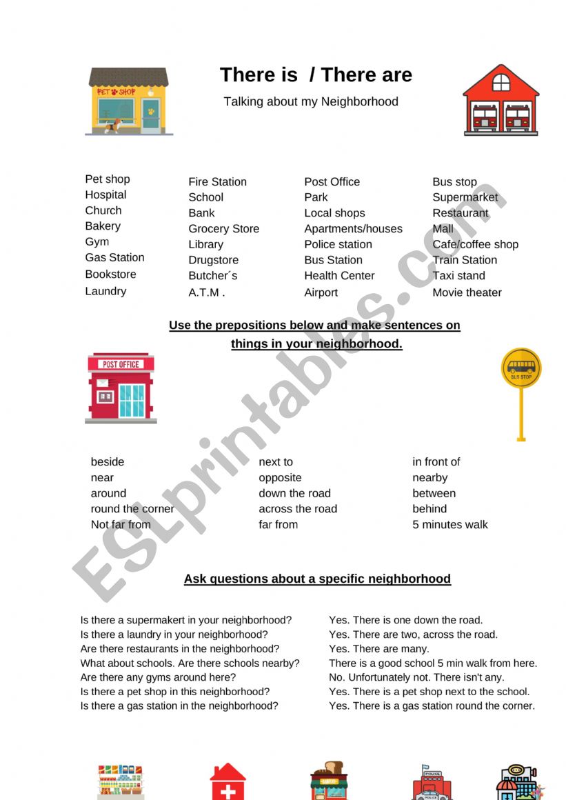 Talking about my neighborhood worksheet