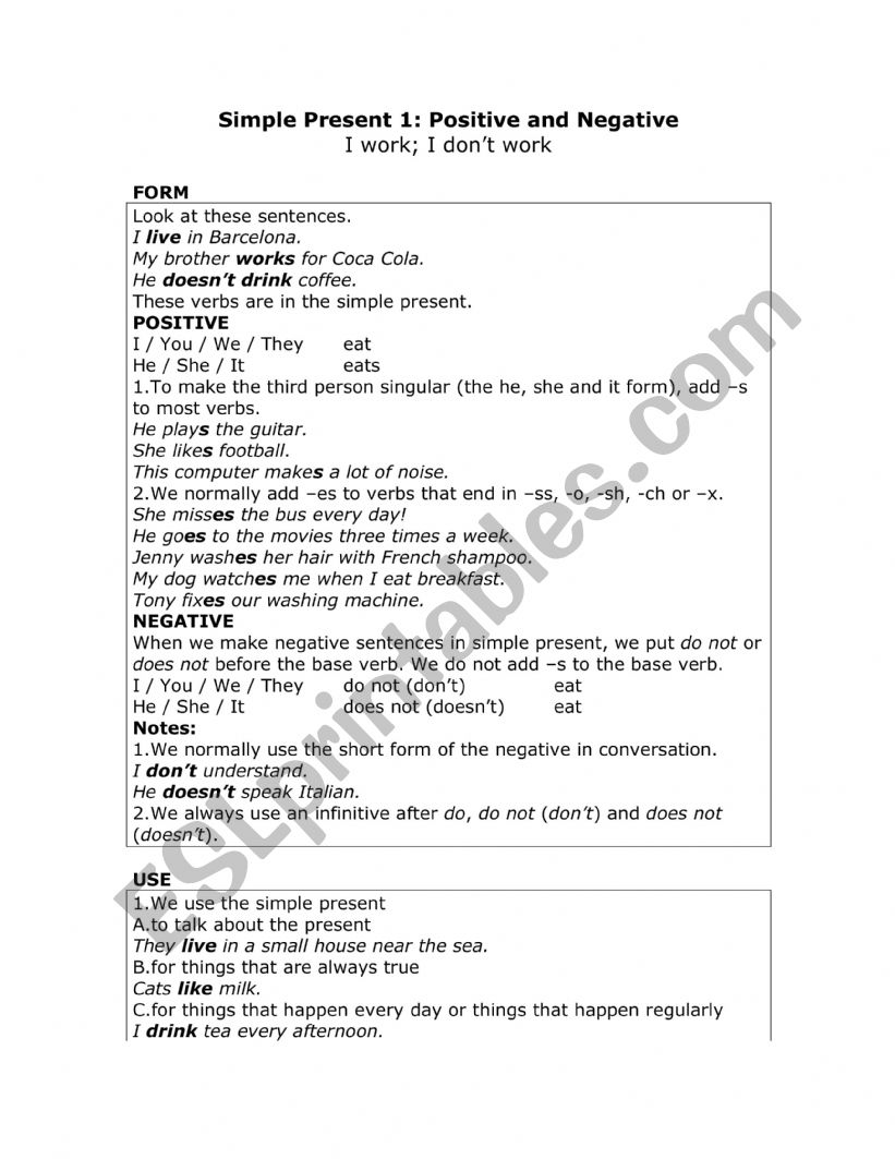 Simple present Exercises worksheet
