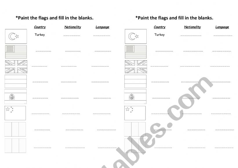 Countries and Nationalities worksheet