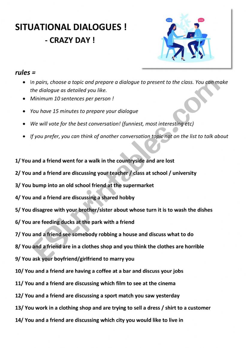 SITUATIONAL DIALOGUES worksheet