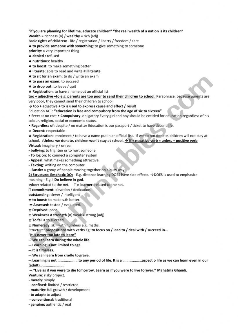 consolidation paper for Tunisian 4th formers 