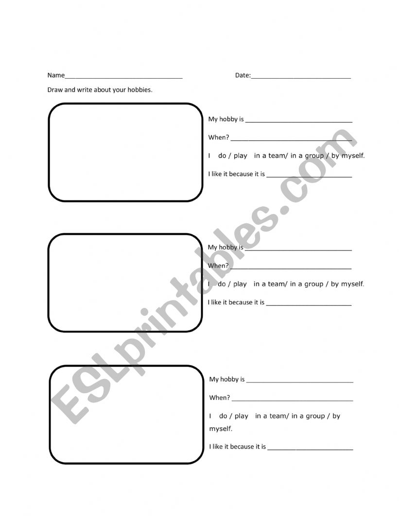 My hobbies worksheet