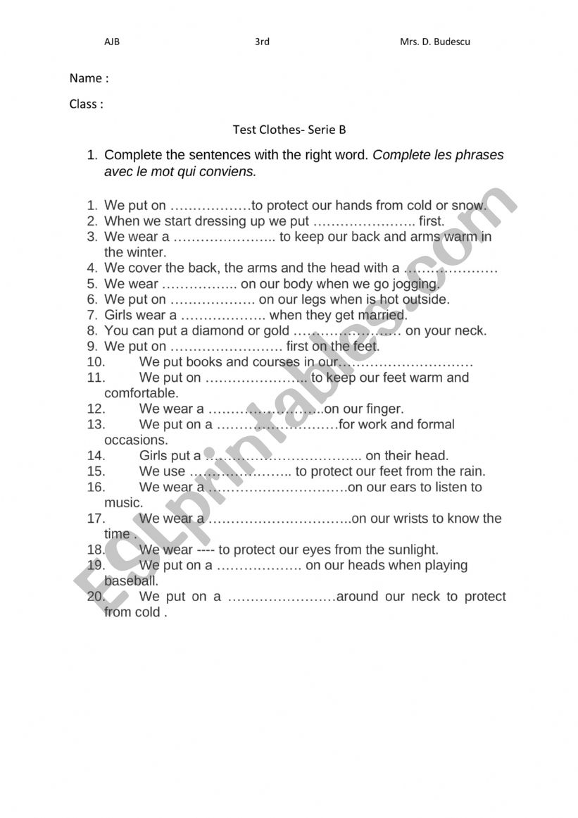 clothes quiz worksheet