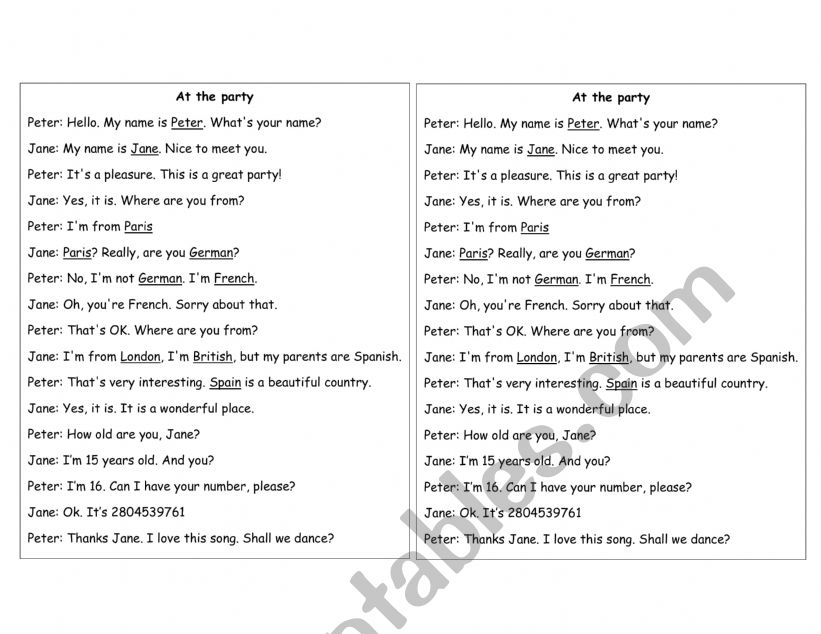 Dialogue countries and nationalities
