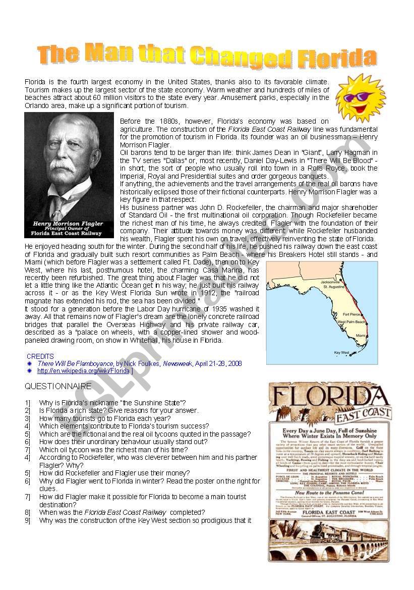 THE MAN THAT CHANGED FLORIDA worksheet