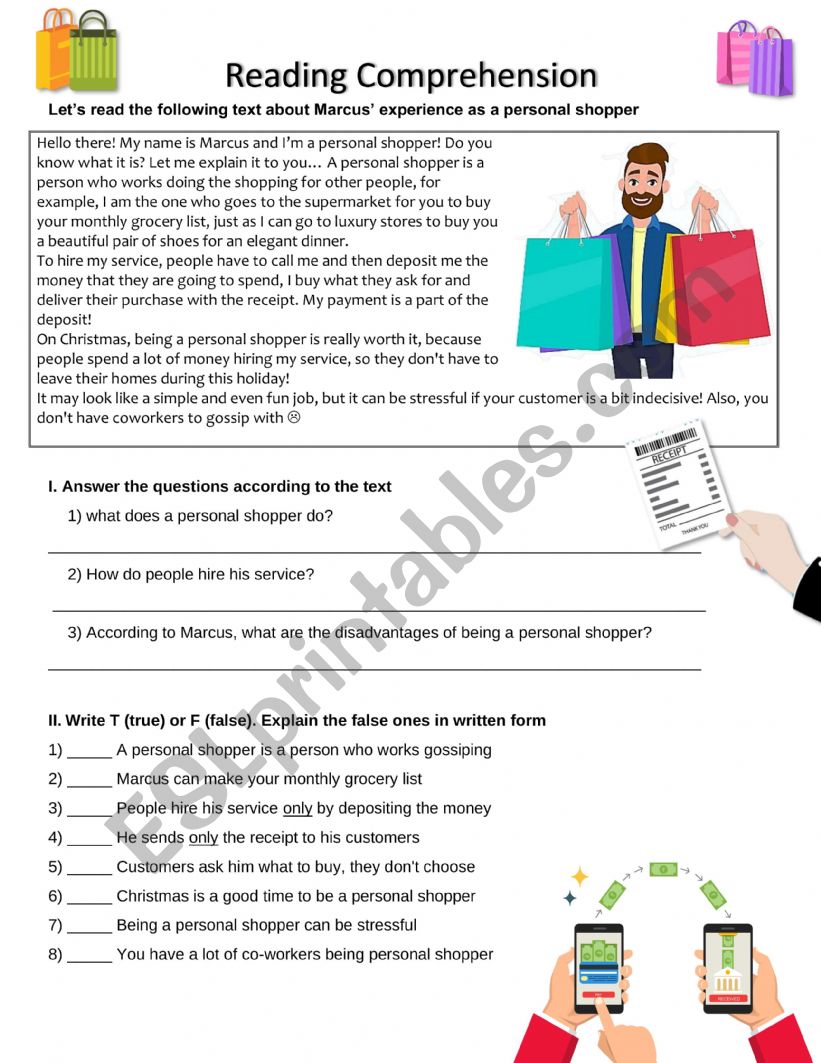 Jobs Reading Comprehension worksheet