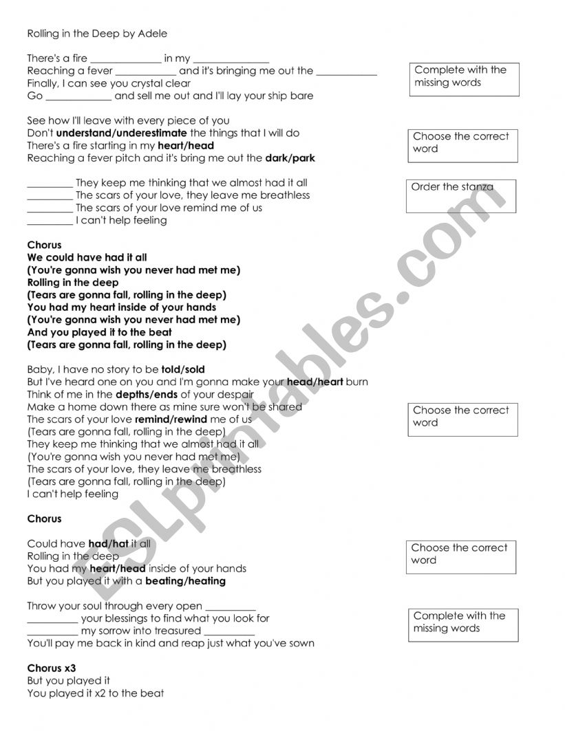 Rolling in the deep by Adele focus on sounds T and D