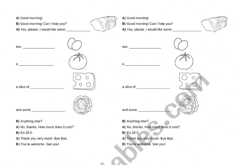 At the restaurant dialogue worksheet