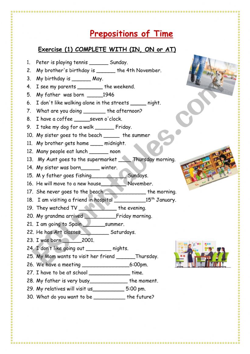 Prepositions of Time worksheet