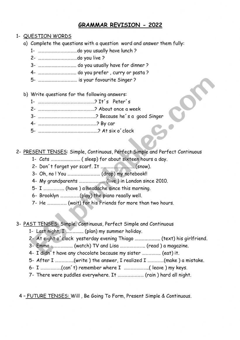 Grammar revision worksheet