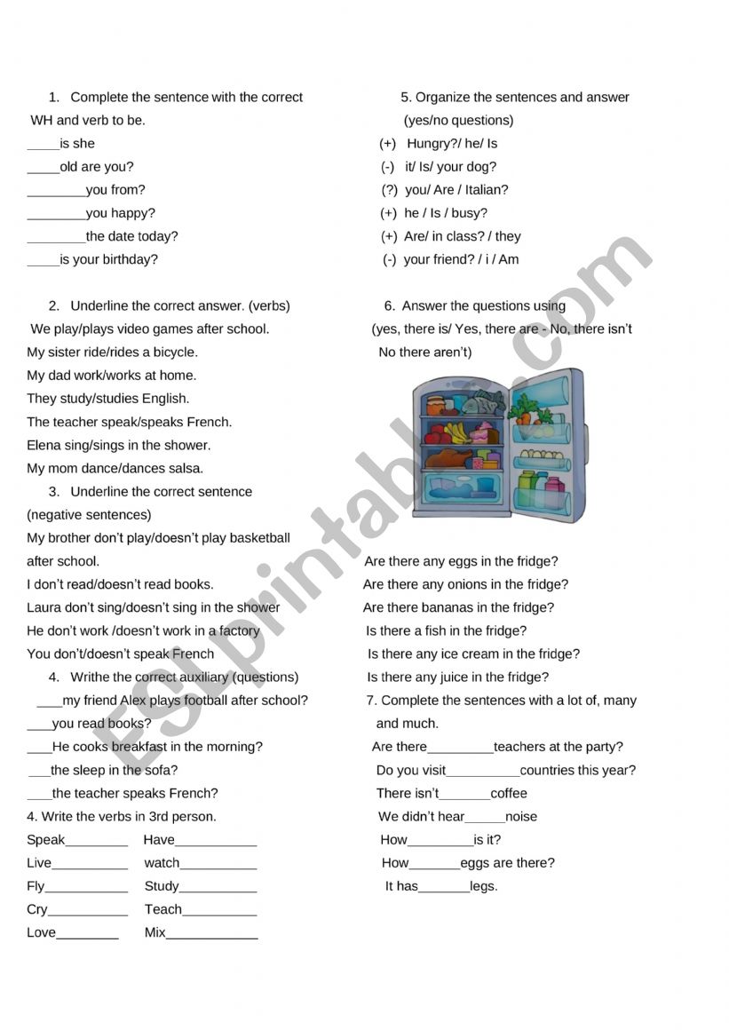 Review topics worksheet