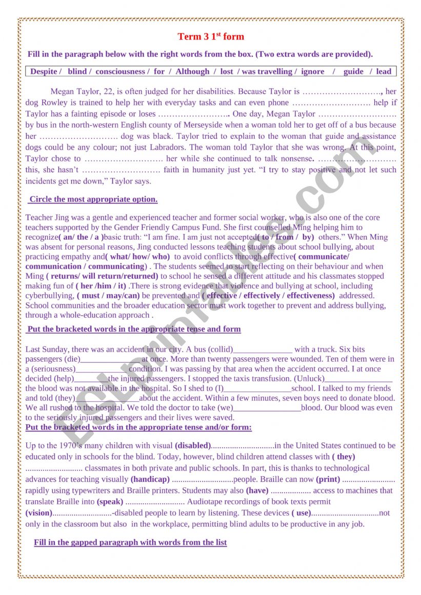 1st form consolidatiom term 3 worksheet