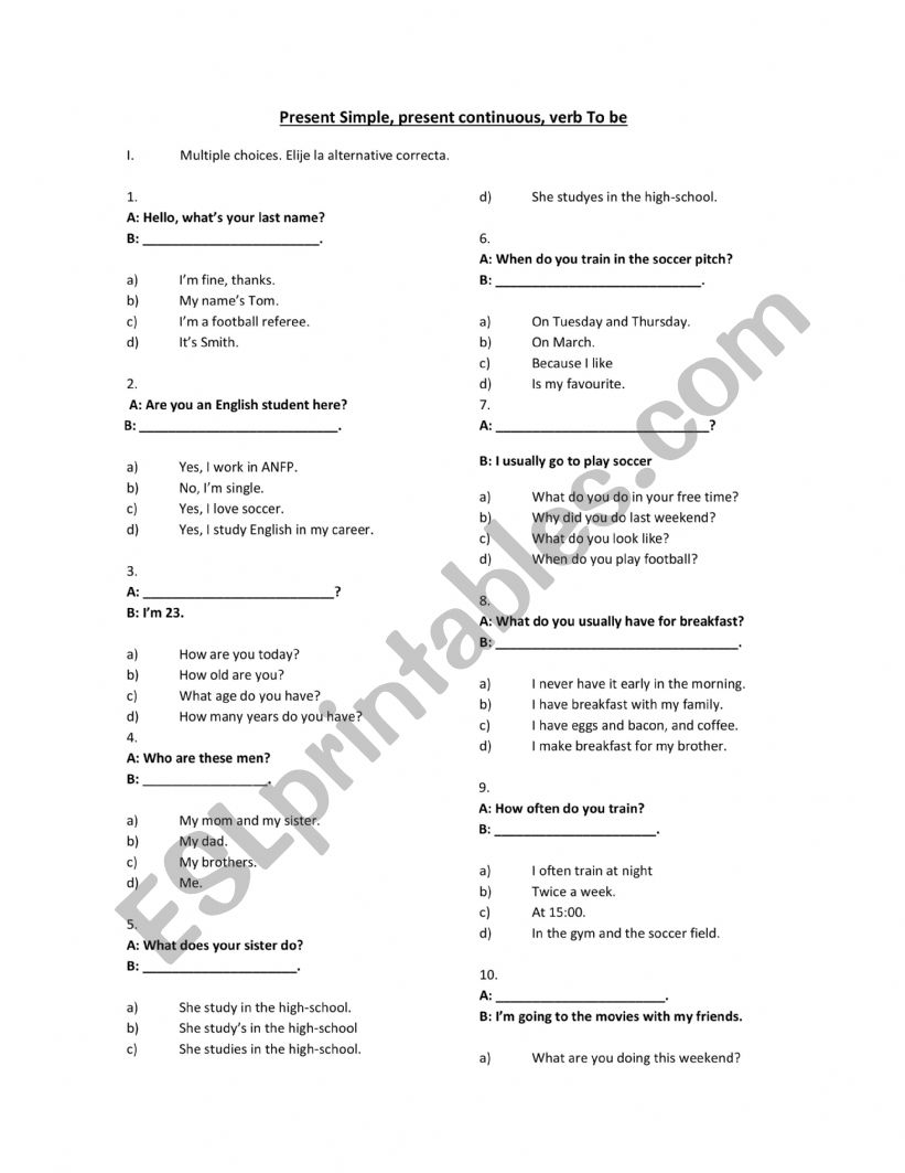 Verb to be handout worksheet