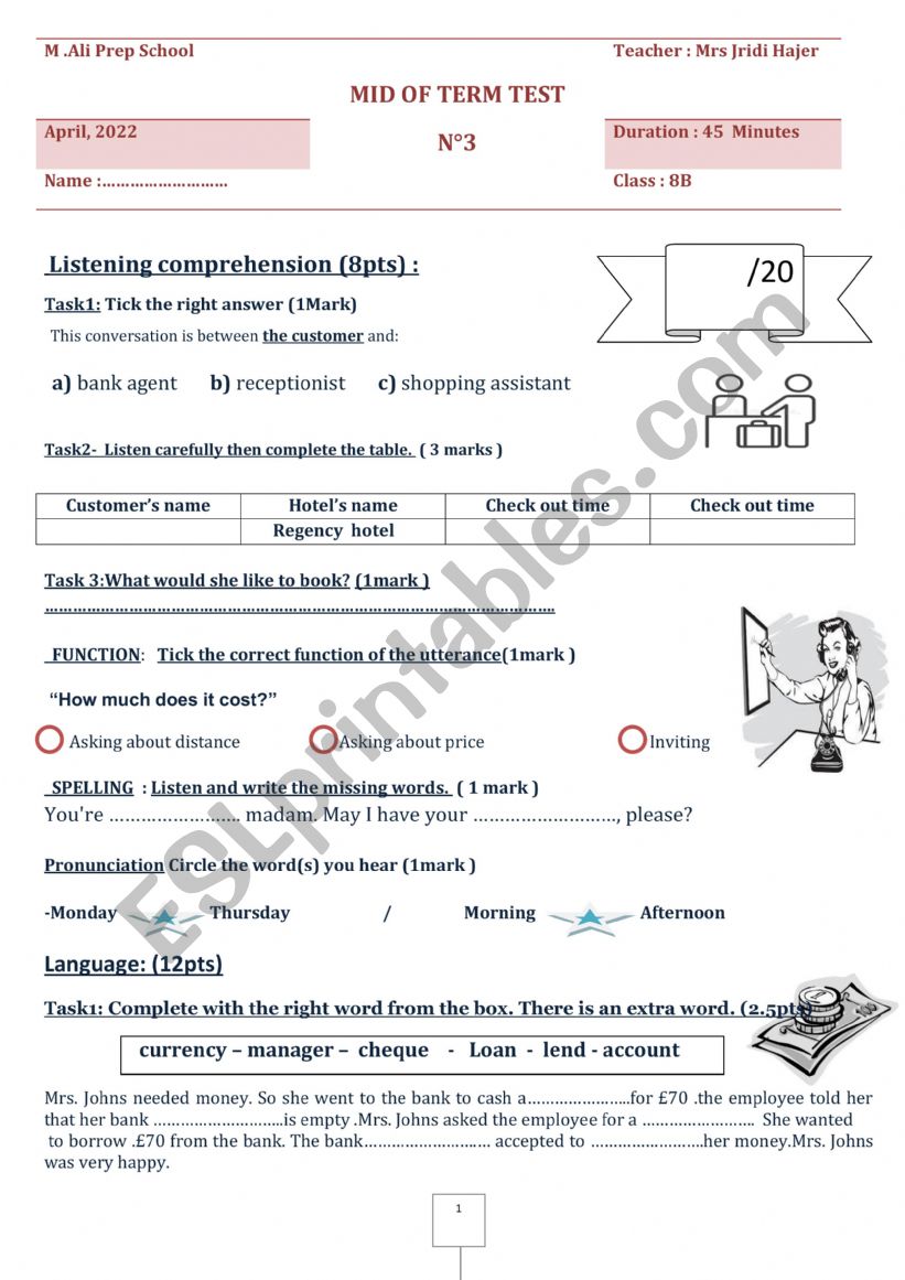 MID TERM TEST N3 8TH worksheet