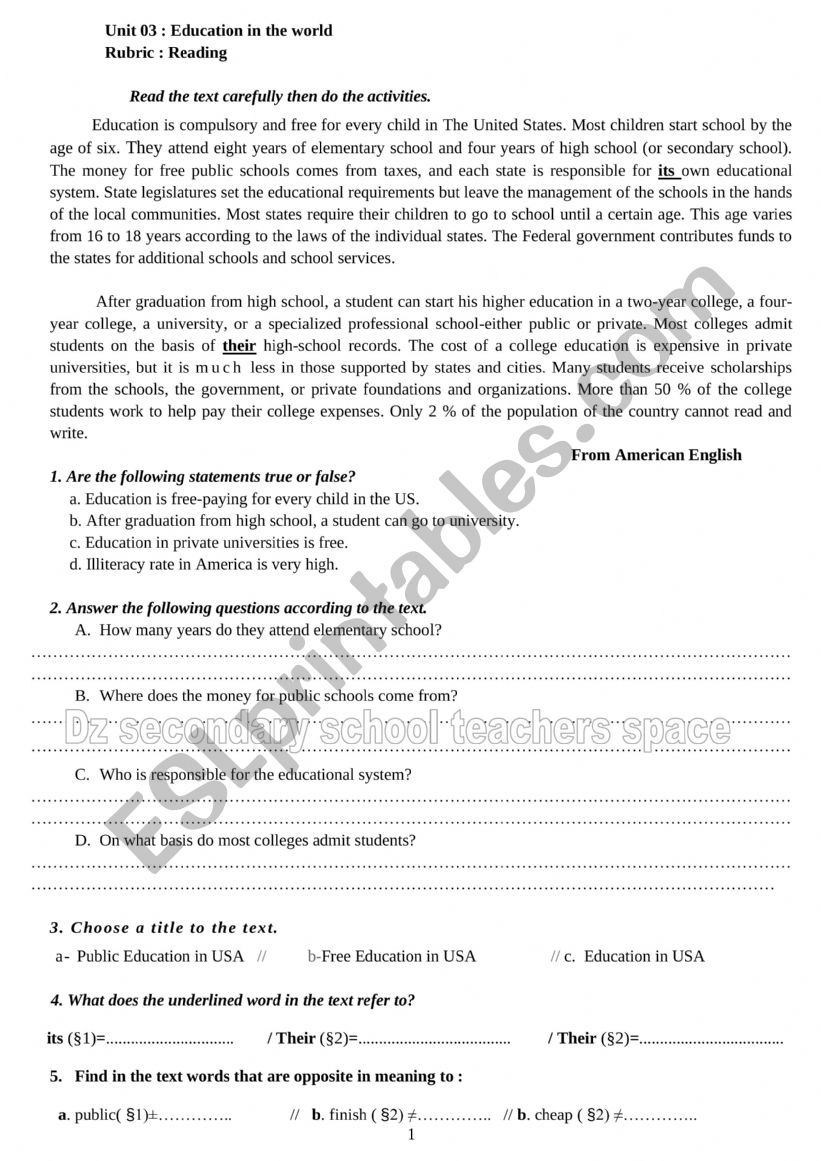 Unit 3: Education in the World