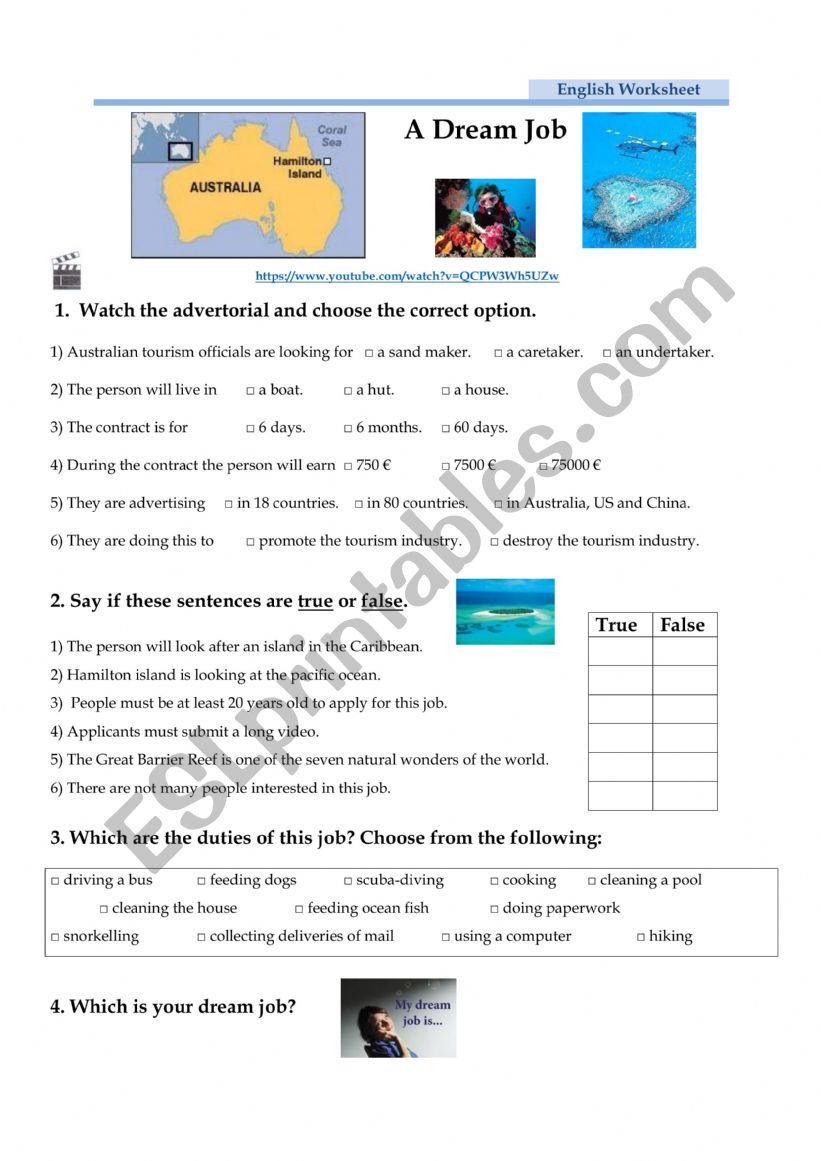 Dream job worksheet