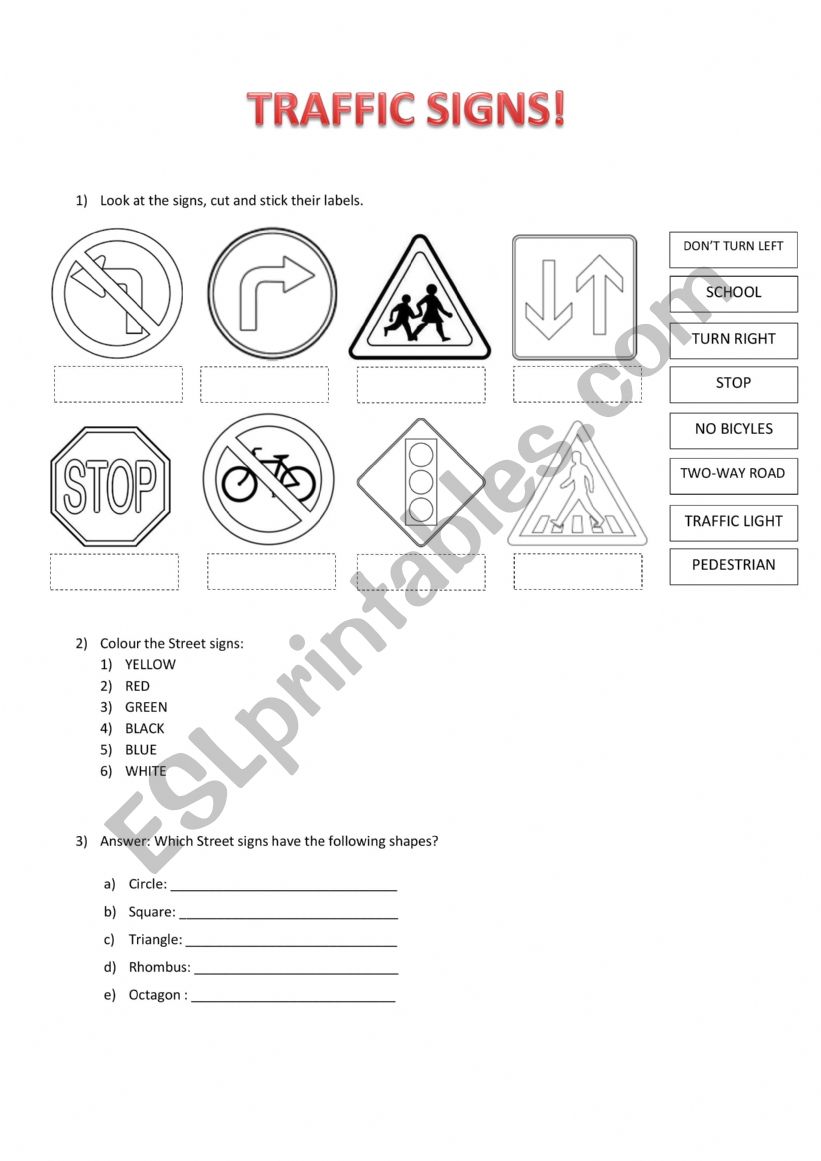 Traffic Signs to colour and label