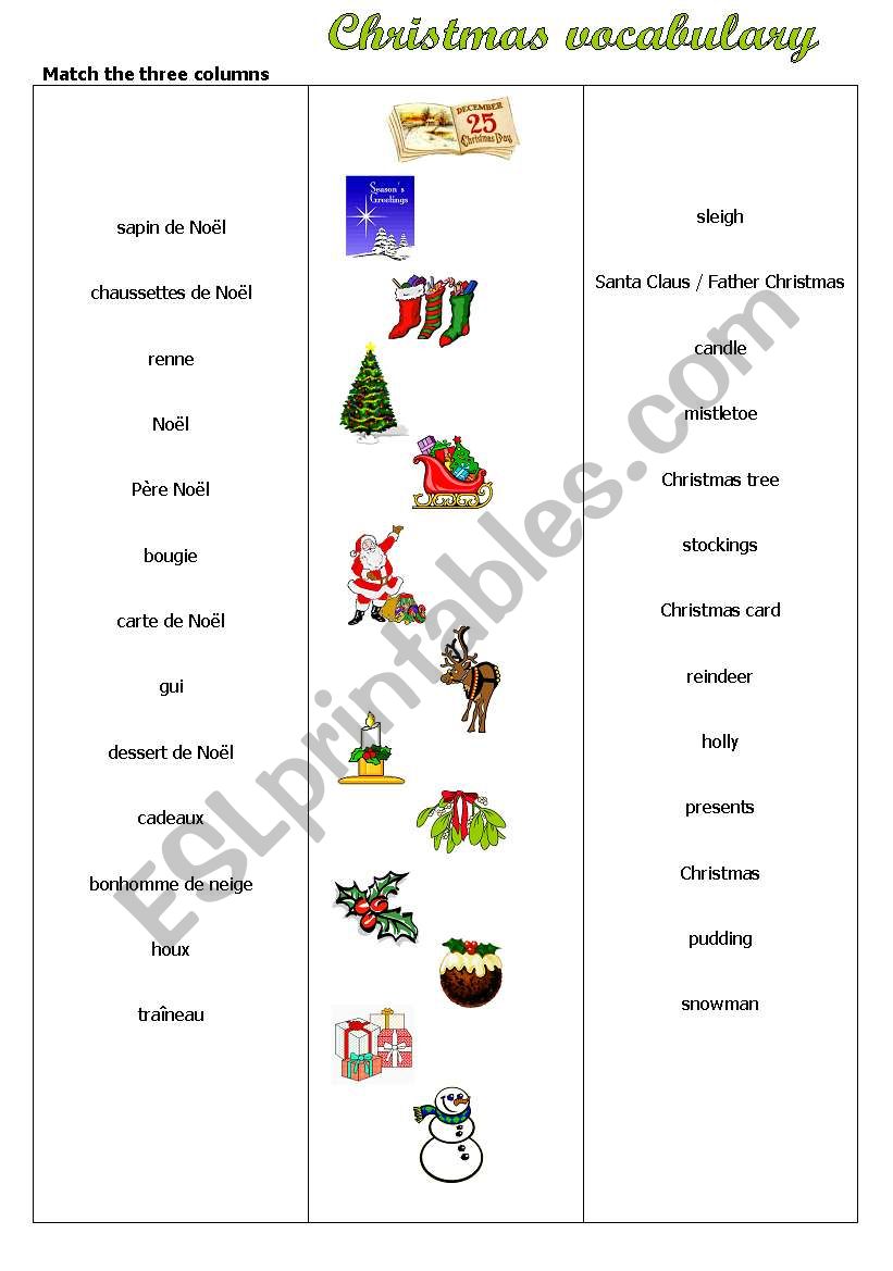 christmas vocabulary worksheet