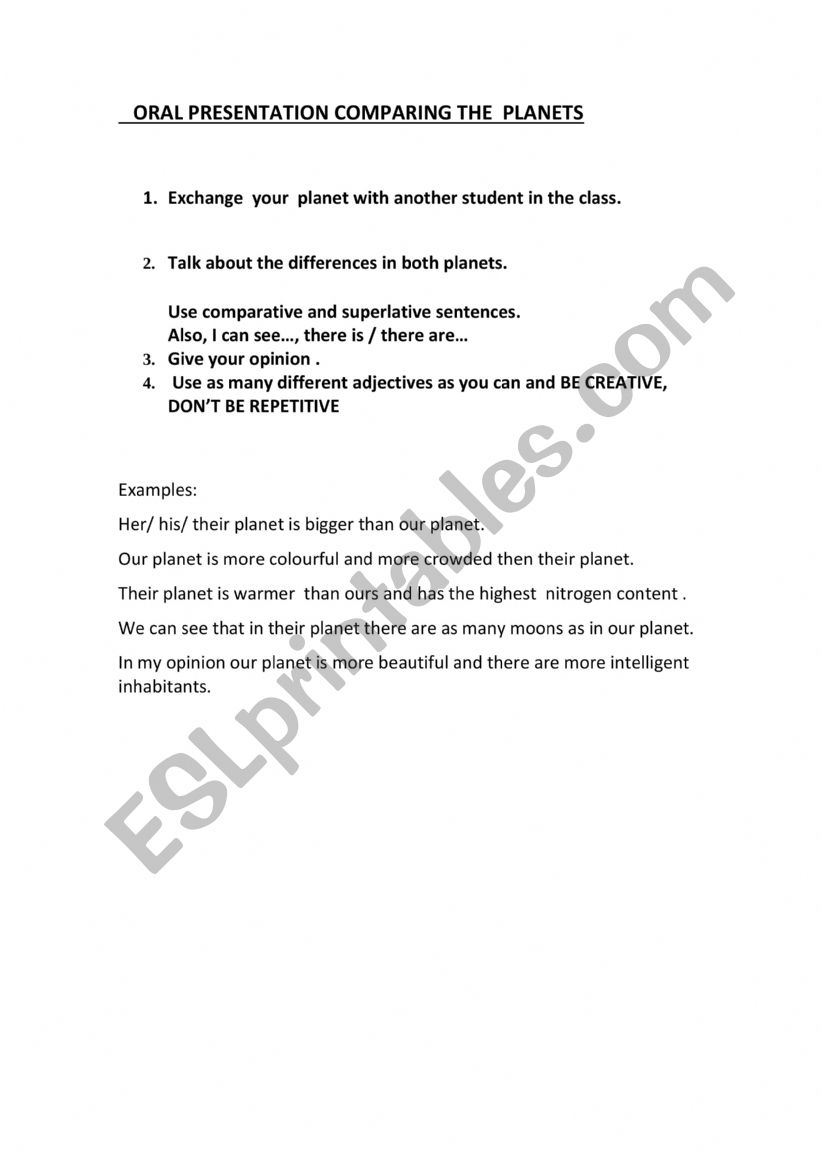 2-COMPARING THE PLANETS YOU DESIGNED (ORAL WORK)