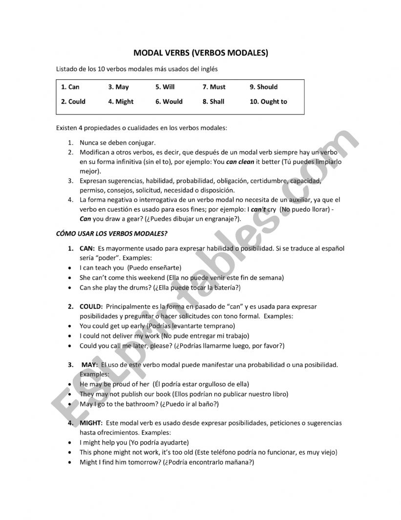 MODAL VERBS worksheet