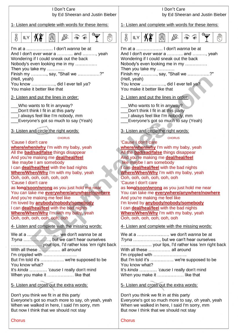 I don´t care - Song Lyrics - Ed Sheeran and Justin Bieber - ESL ...