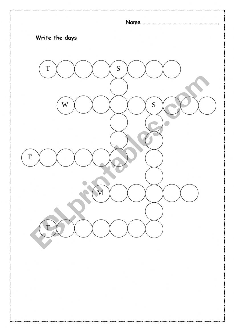 days crossword worksheet