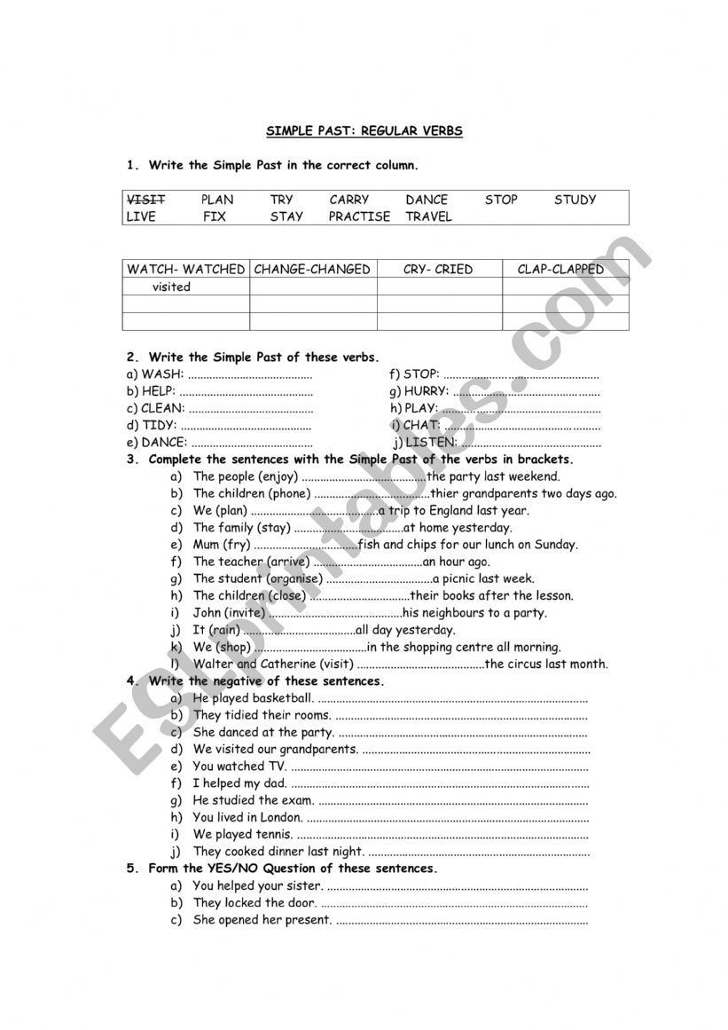 simple past worksheet