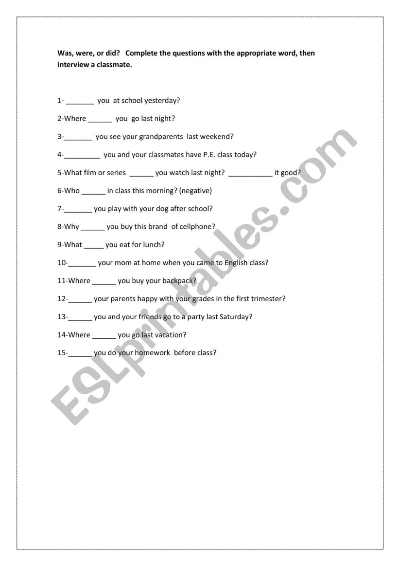 Was, were and did in communicative questions