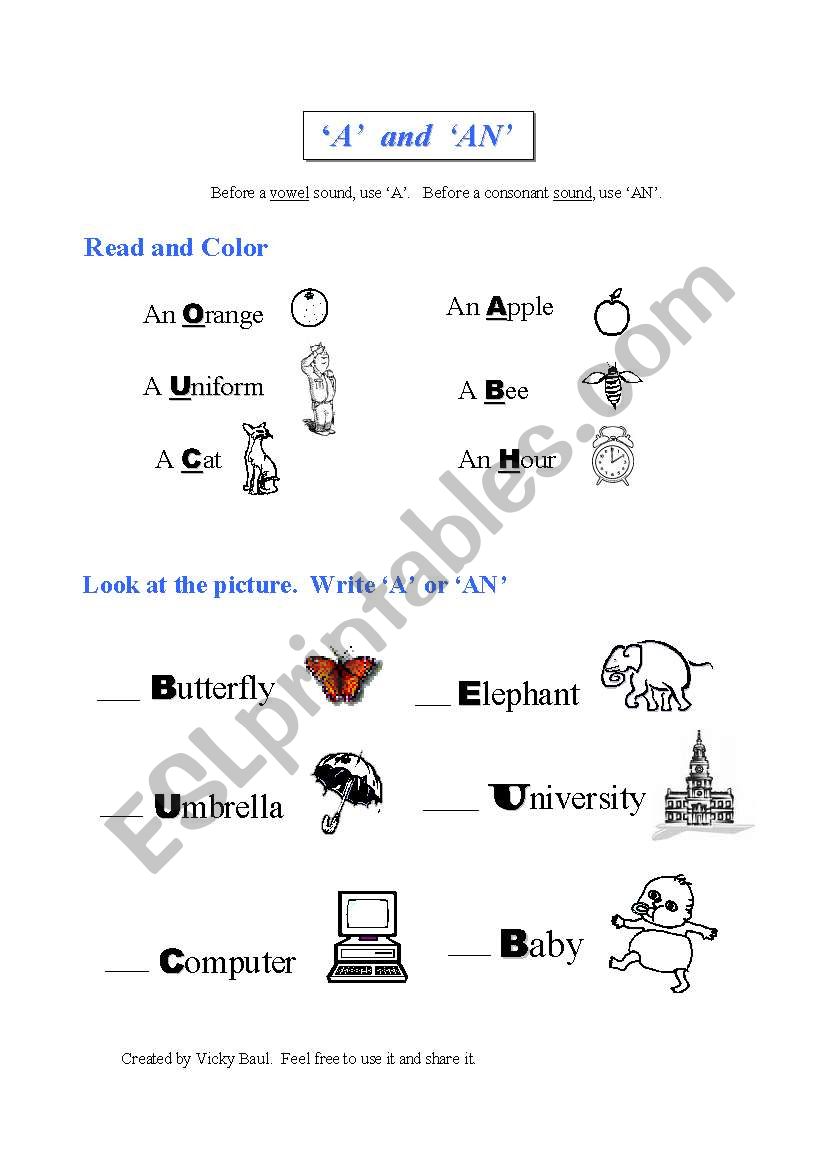 A or An and THE worksheet worksheet