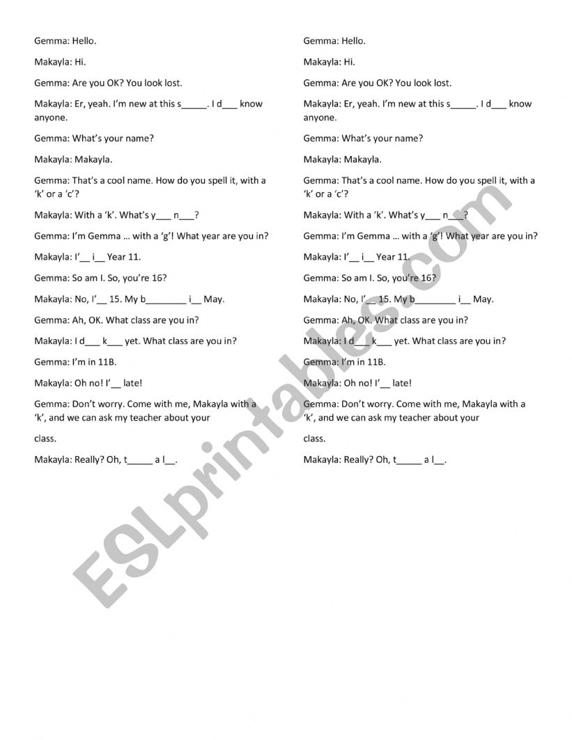 test worksheet