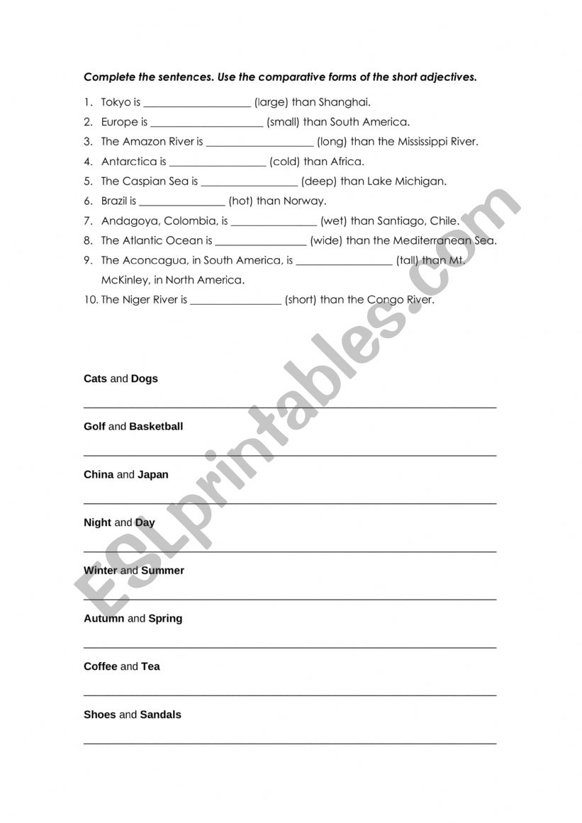 Comparative Worksheet worksheet