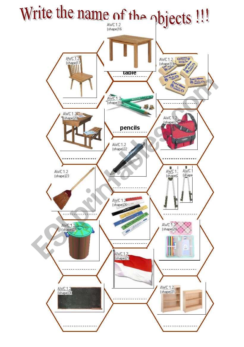 write the name of the objects worksheet