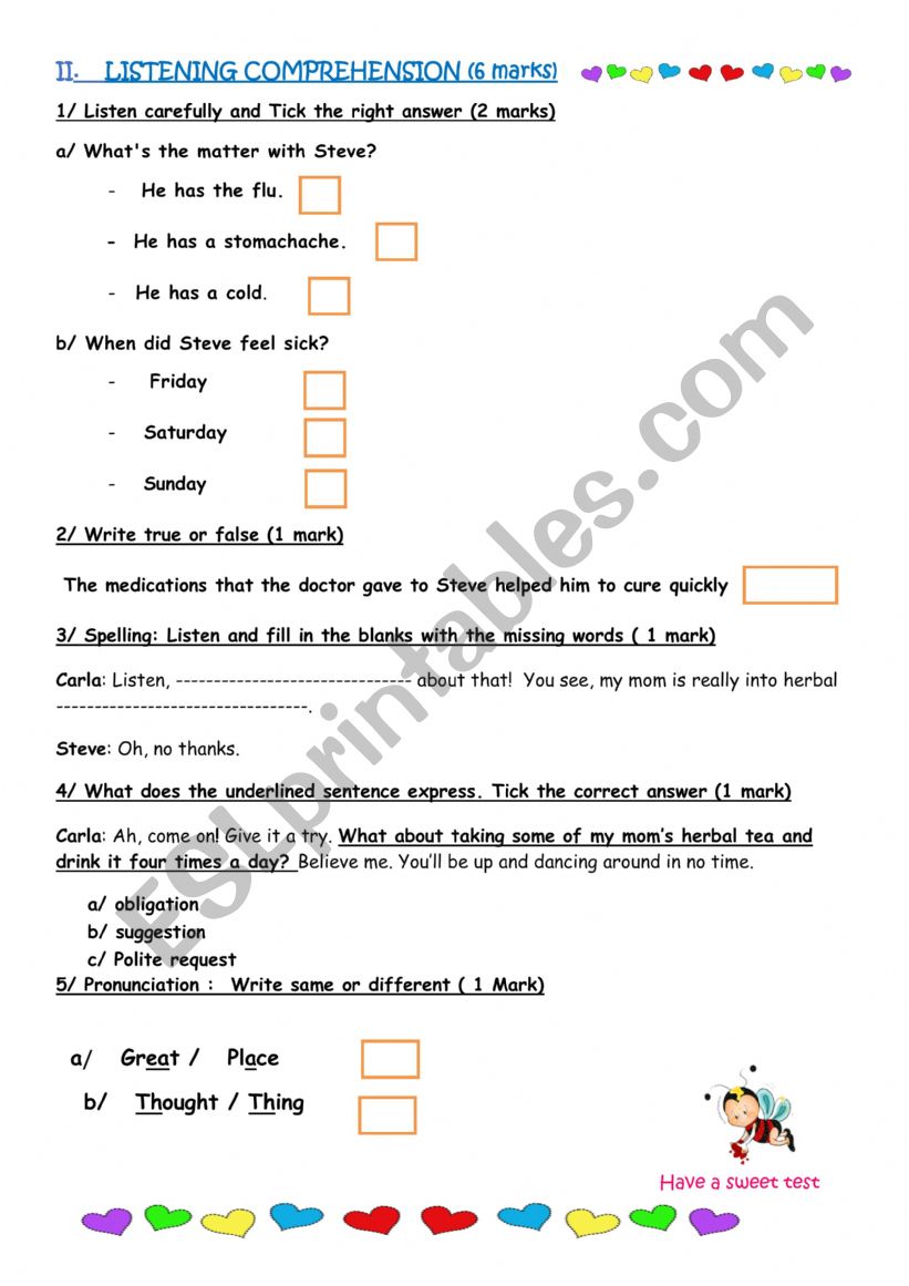 Listening Test : Level 7 worksheet