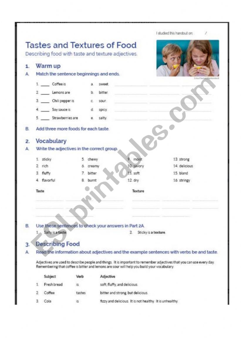 DESCRIBING FOOD worksheet