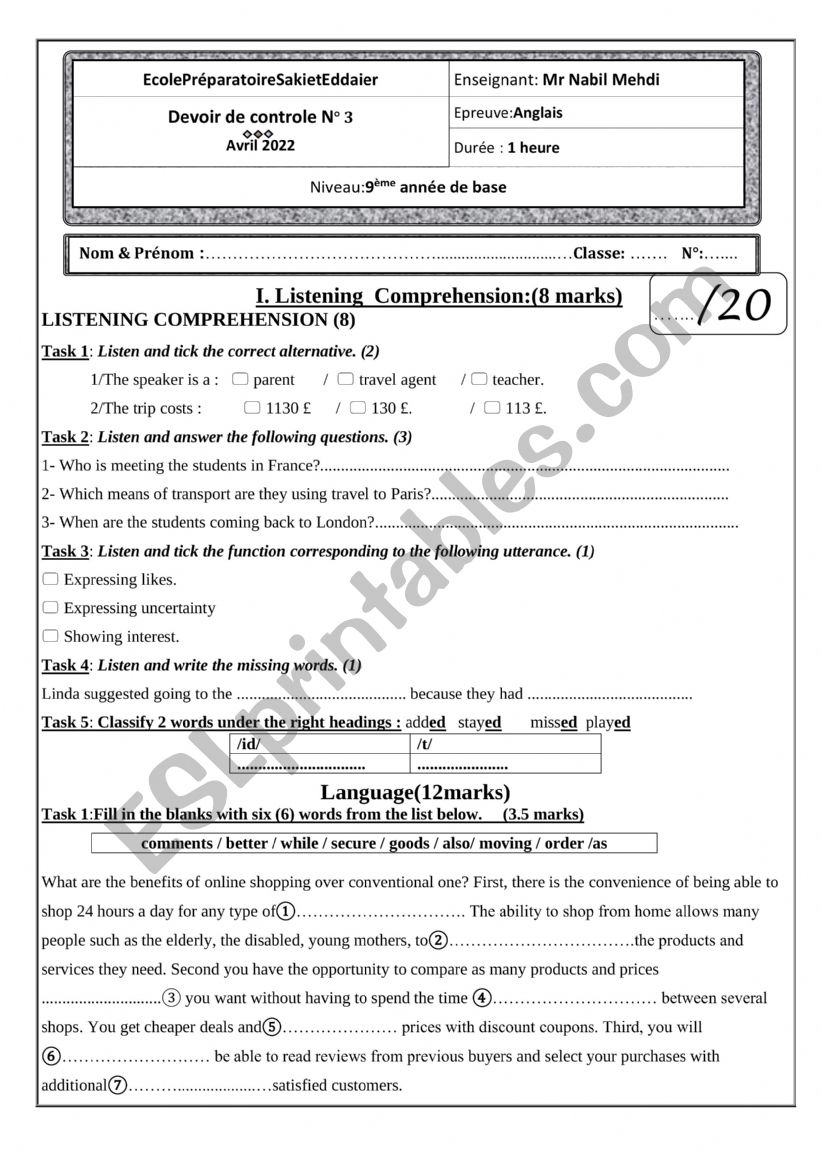 (th Mid test 3 2022 worksheet