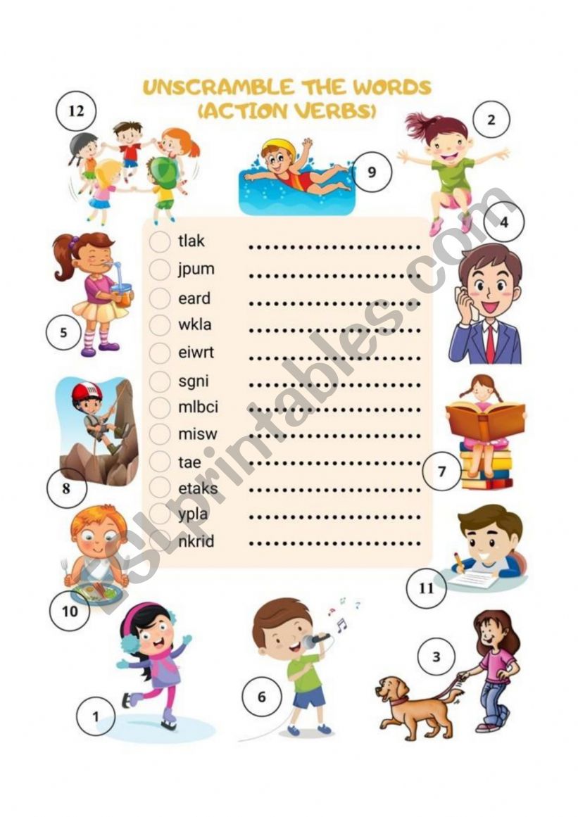 Unscramble the Words (Action Verbs)