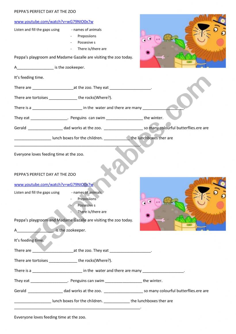 Peppa at the zoo worksheet