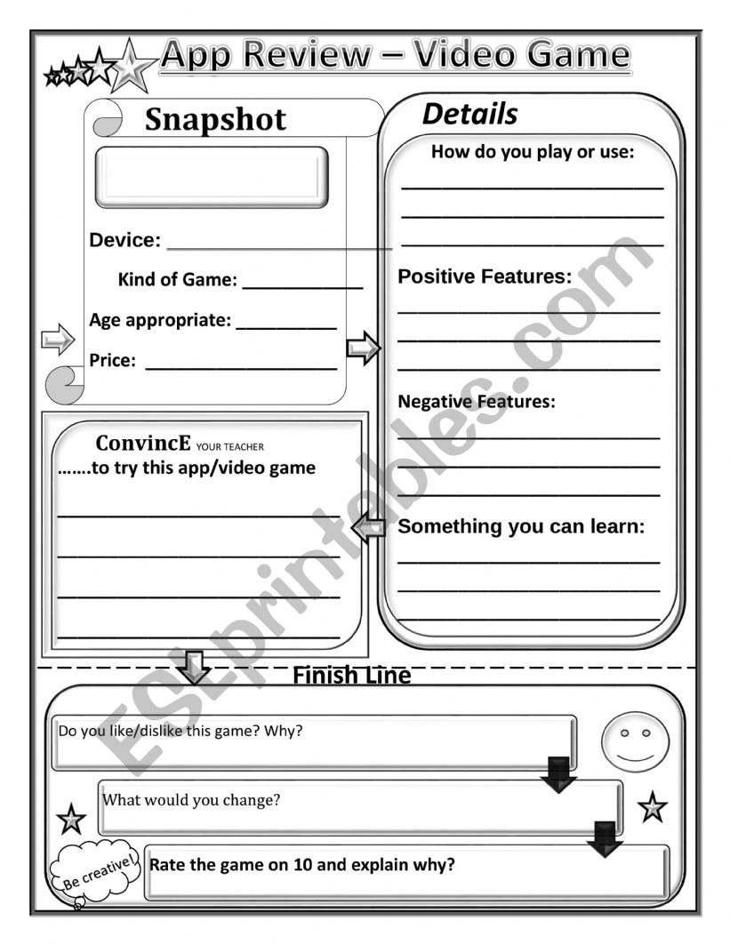 Video Game/App  Review worksheet