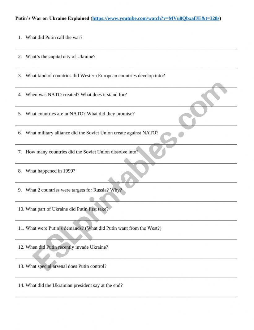 PutinÃ¯Â¿Â½s War on Ukraine Explained - Video Activity