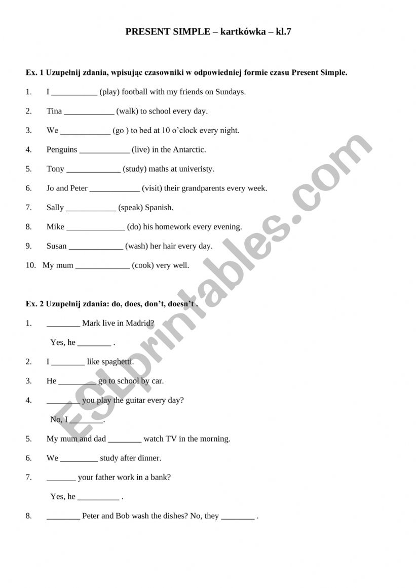 Present Simple worksheet