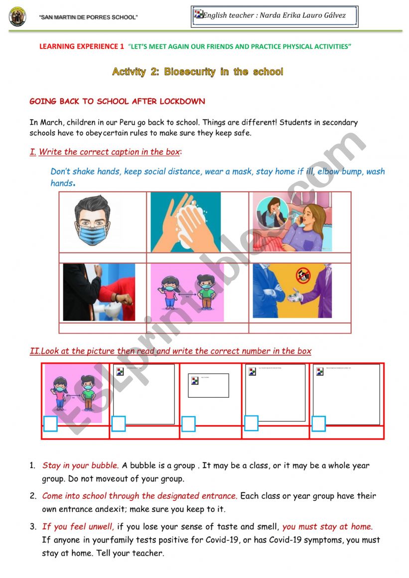 Biosecurity in the school worksheet