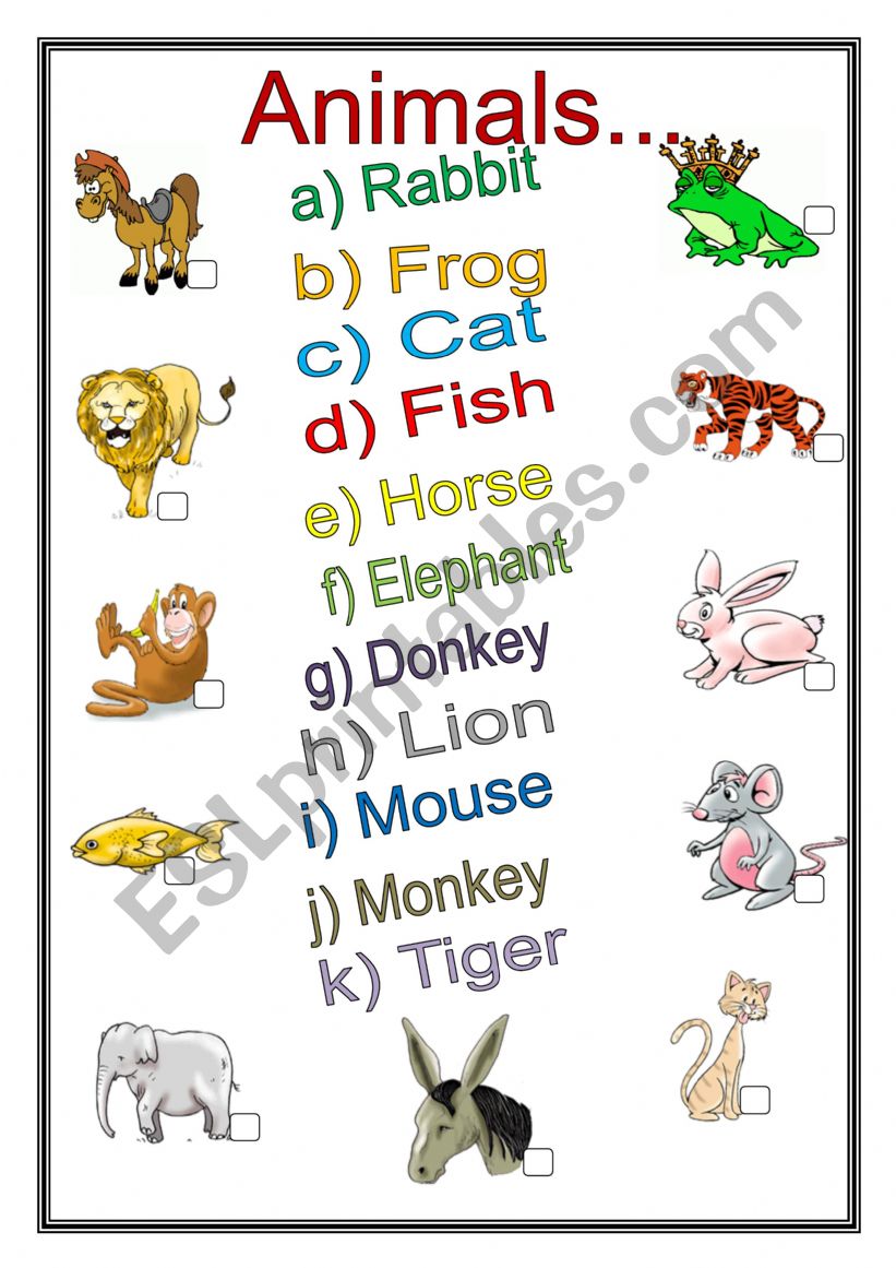 animals worksheet