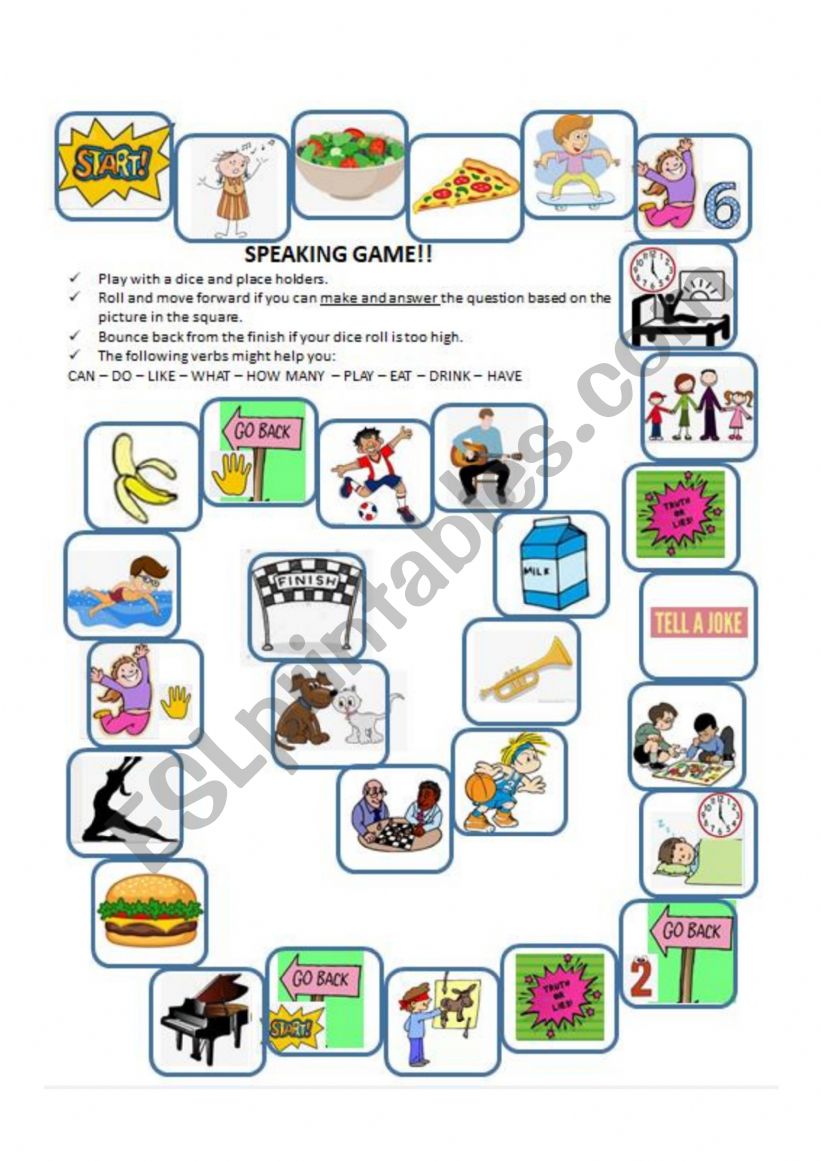 Speaking Board Game worksheet