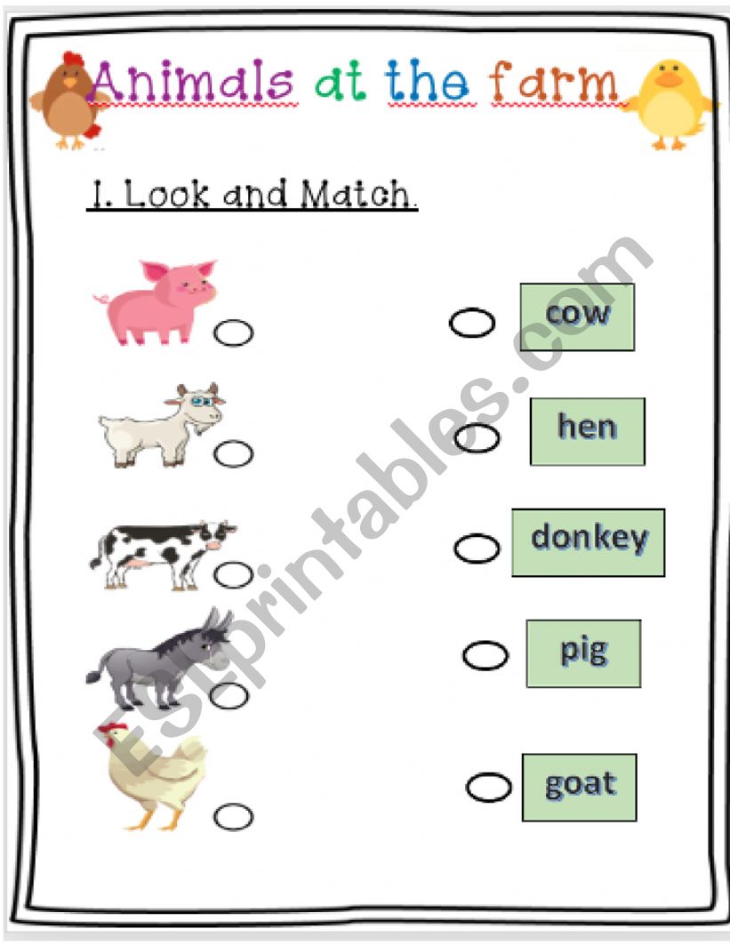 ANIMALS AT THE FARM  worksheet