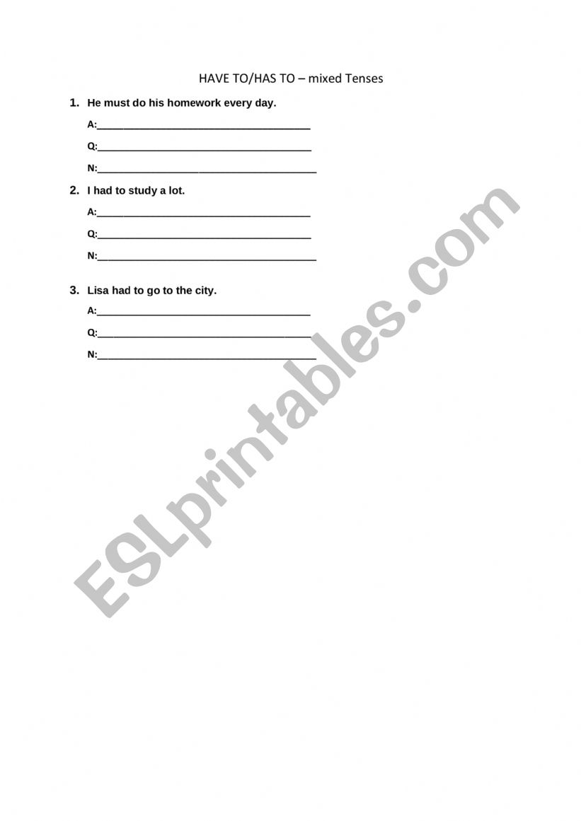 Have TO mixed Tenses worksheet