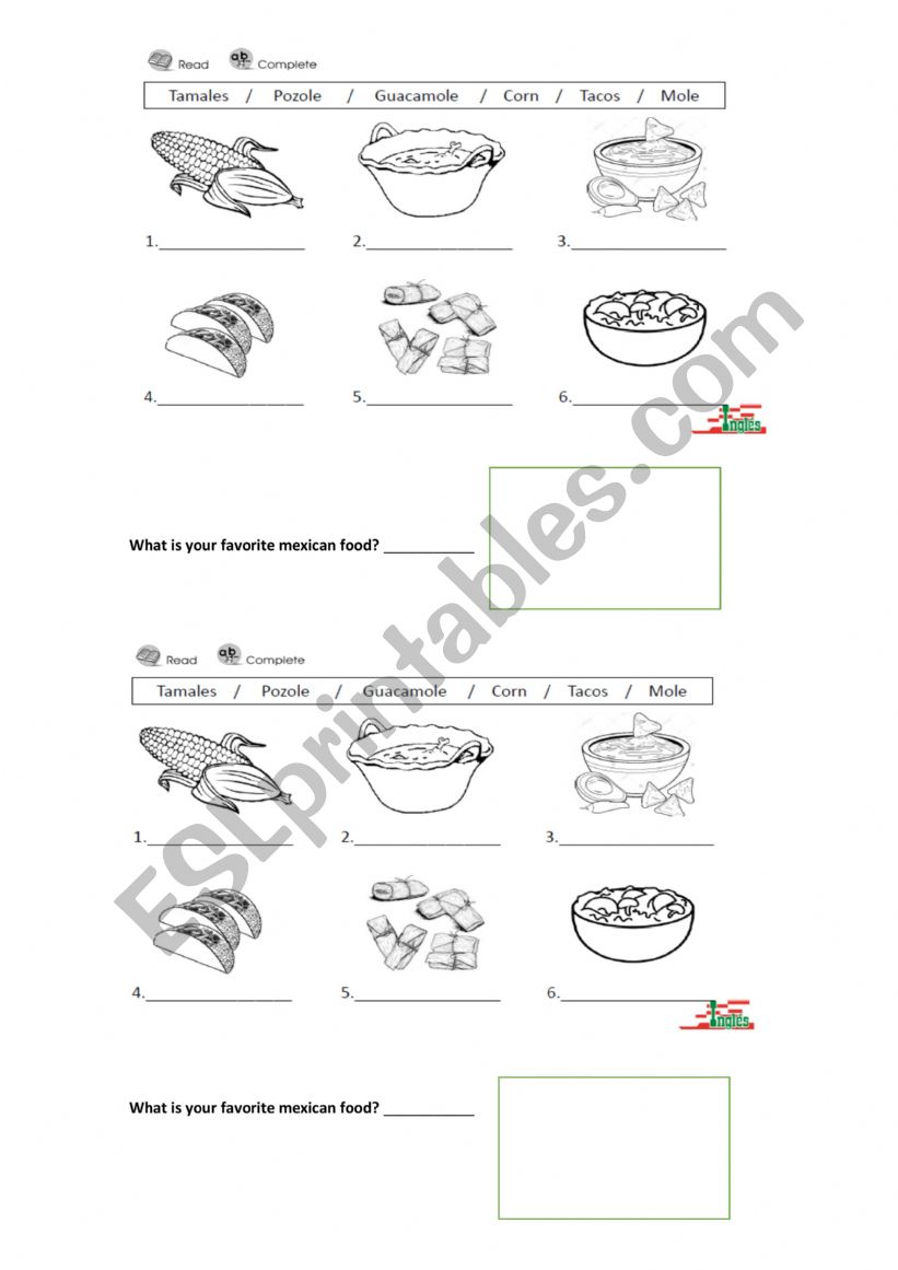 Mexican Food worksheet
